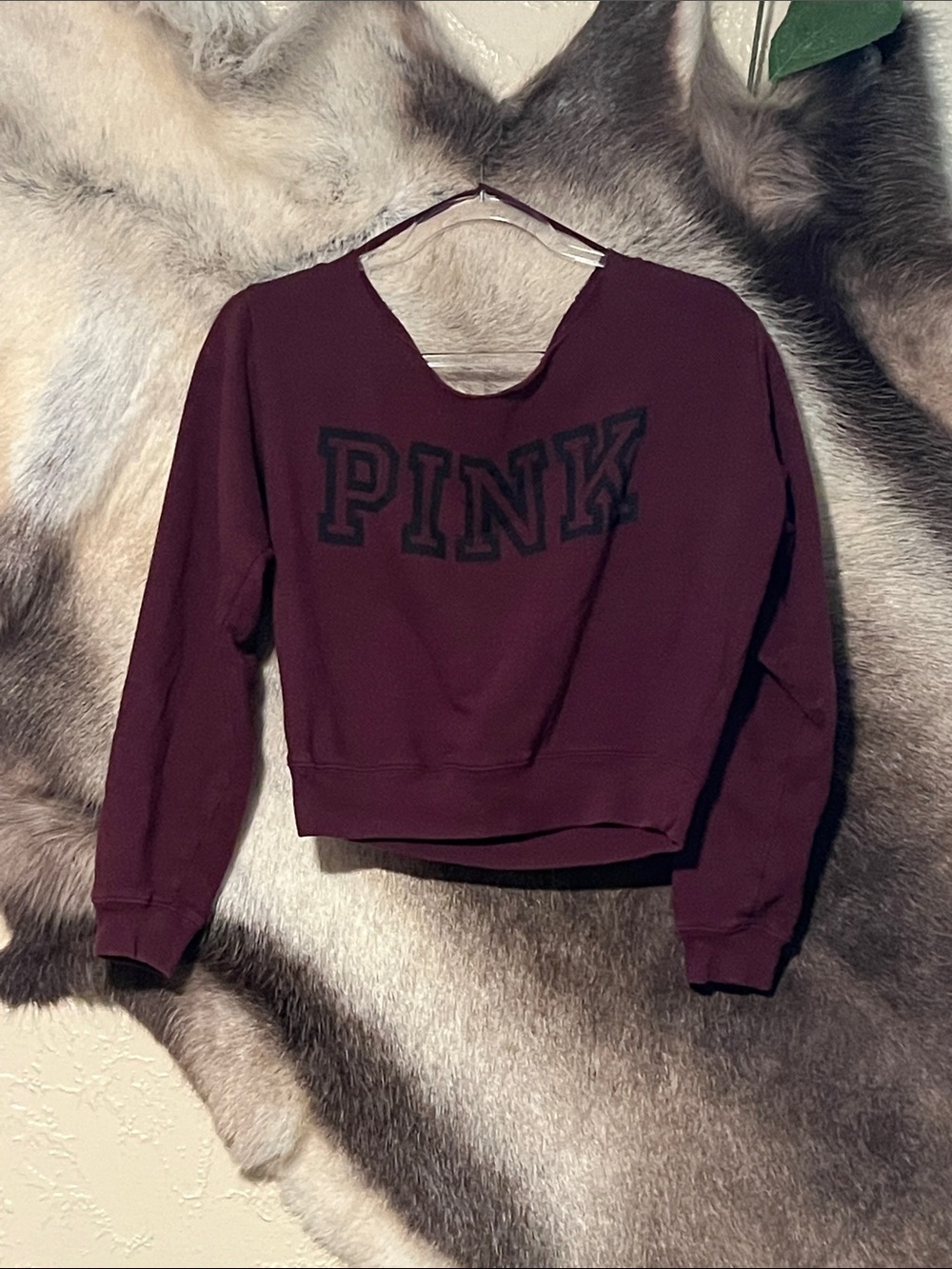 PINK Victoria's Secret Burgundy Cropped Pullover Sweatshirt